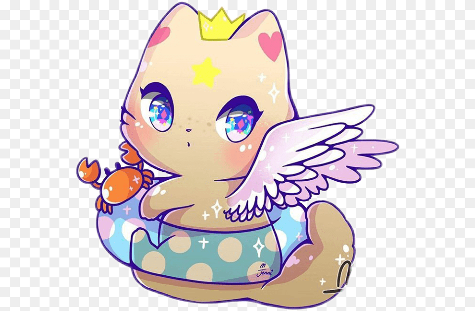 Kawaii Cute Cat Kitty Summer Summertime Angel Kawaii Angel Cats, Baby, Person, Face, Head Free Png