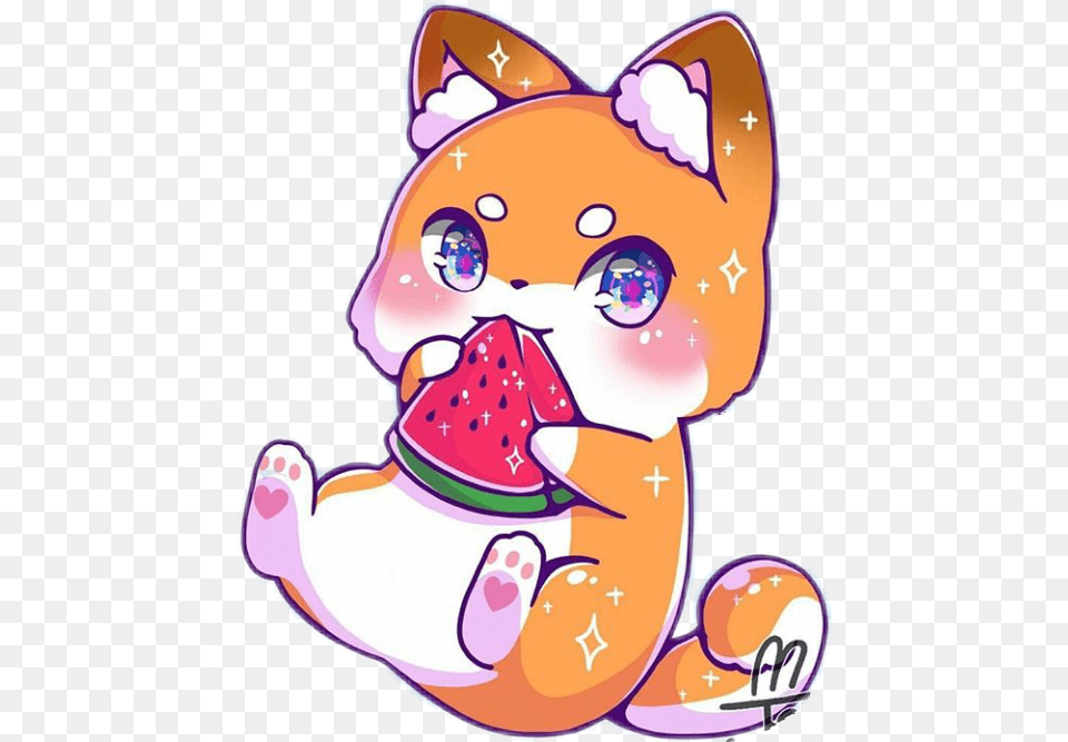 Kawaii Cute Dog Watermelon Dogs Doglover Corgipuppy Kawaii Cute Anime Dogs, Food, Fruit, Plant, Produce Png