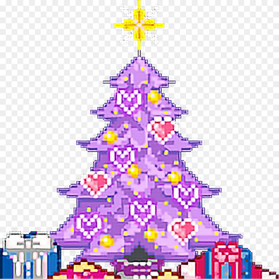 Kawaii Cute Purple Cutesticker Pixels Pixel Art Kawaii Christmas Tree Gif, Christmas Decorations, Festival, Christmas Tree, Plant Free Png
