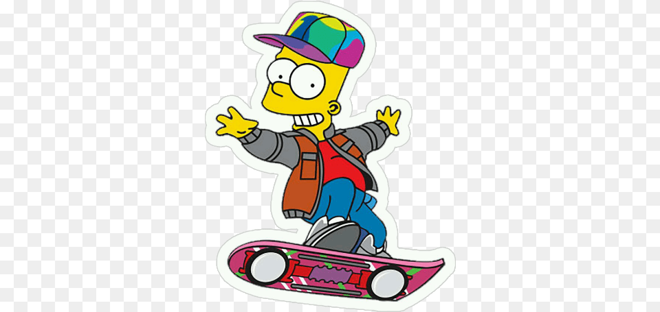 Kawaii Cute Simpsons Cartoon Overlay Sticke Bart Simpson Skateboard, Device, Grass, Lawn, Lawn Mower Free Transparent Png