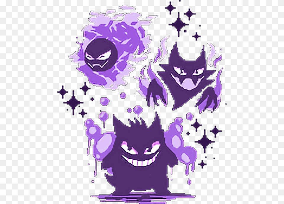 Kawaii Darkcolors Gengar Haunter Gastly Ghost Pokemon Pixel Art, Graphics, Purple, Flower, Plant Free Png