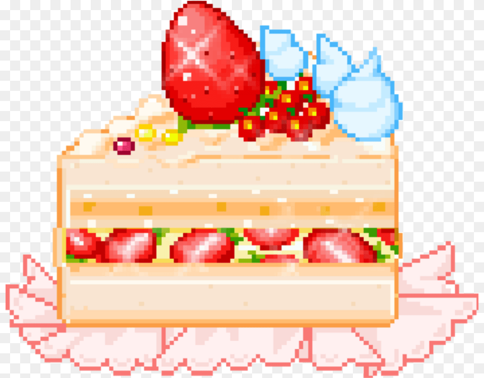 Kawaii Food Cake Pixelated Cute Foodkawaii Pixel Strawberry Cake, Berry, Produce, Plant, Fruit Png
