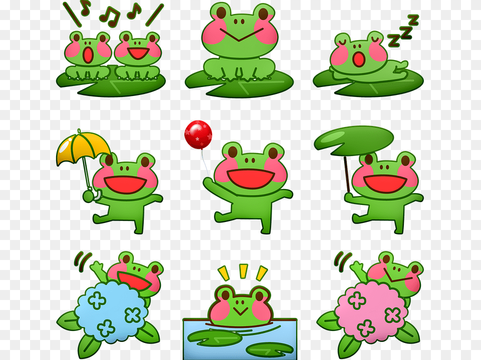 Kawaii Frog Frog Singing Frog Swimming Frog Toad Kawaii Frog Chibi Frog, Green, Amphibian, Animal, Toy Free Png Download