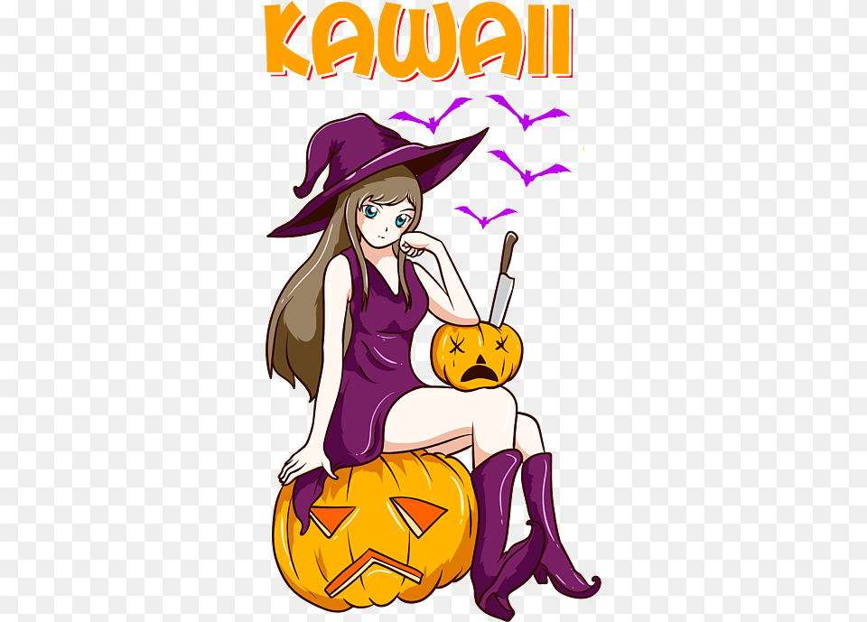 Kawaii Girl Halloween Anime Witch Waifu Fictional Character, Book, Comics, Publication, Adult Free Png Download