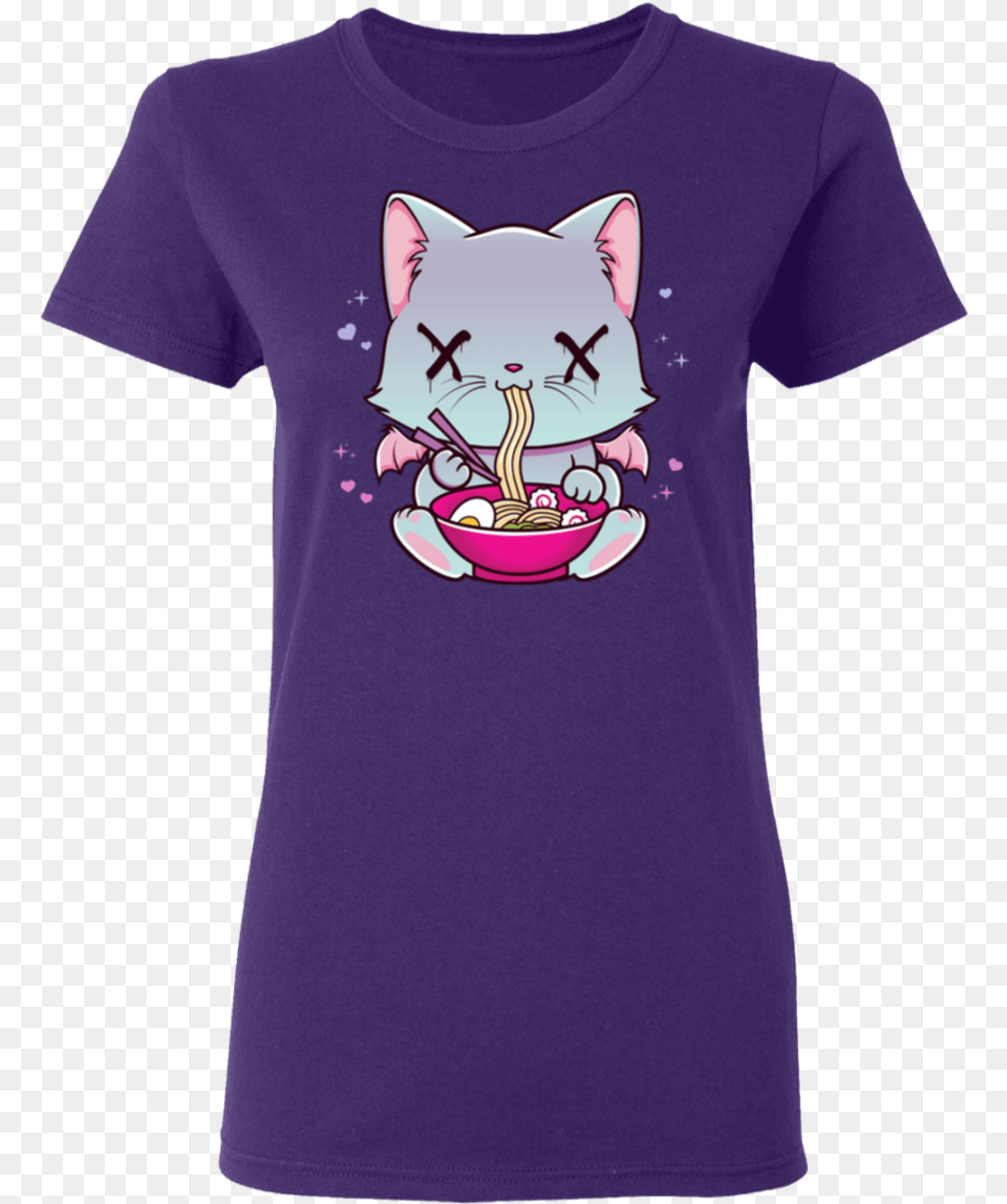 Kawaii Japanese Anime Cat Ramen T Shirt, Clothing, T-shirt, Person, Animal Free Png Download