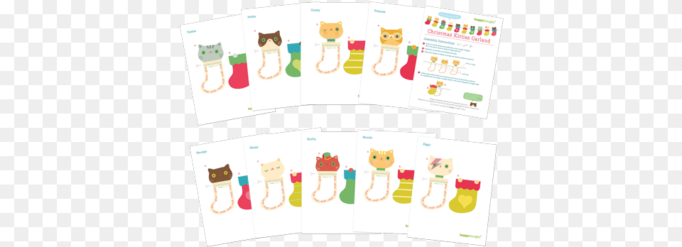 Kawaii Kittens Garland Diy Home Decorations For Kittens In Socks Garland Template, Advertisement, Poster, Text, Bag Free Png