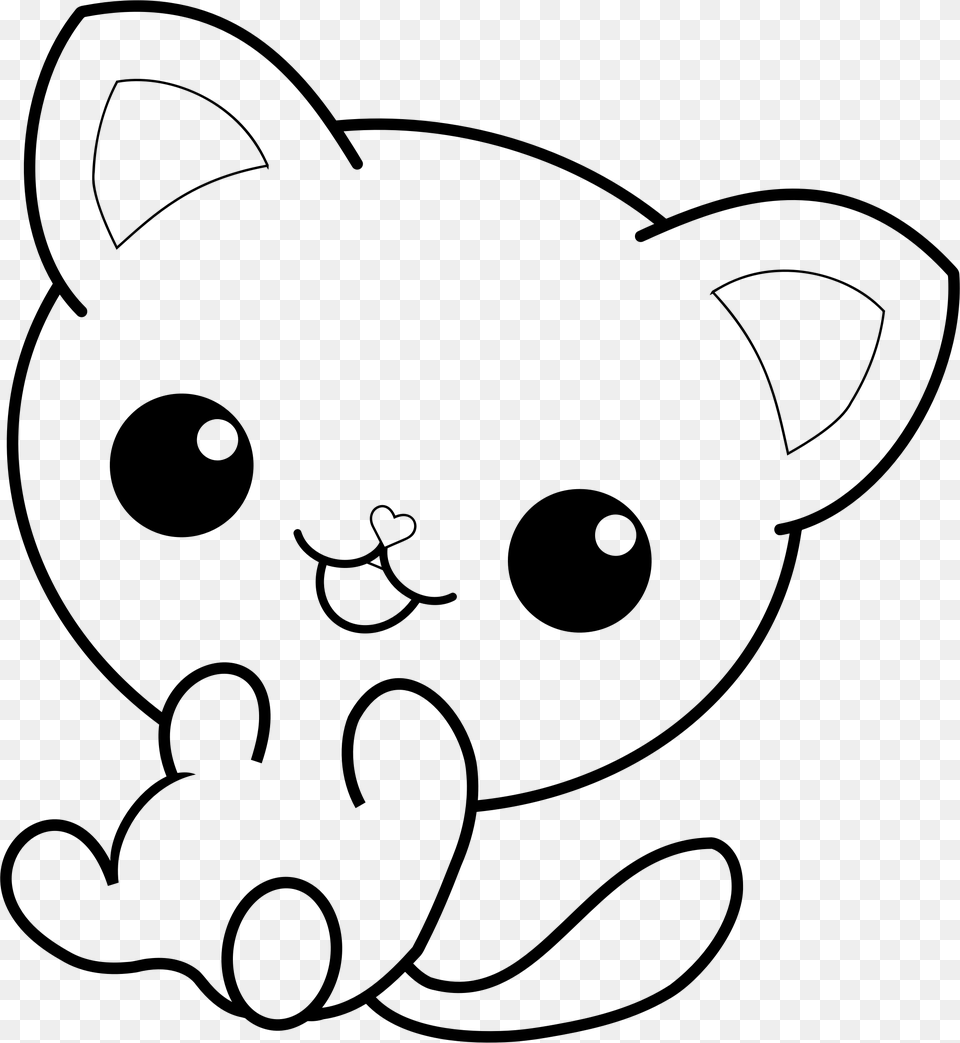 Kawaii Kitty Line Art Kawaii Cat Coloring Pages, Gray Png Image
