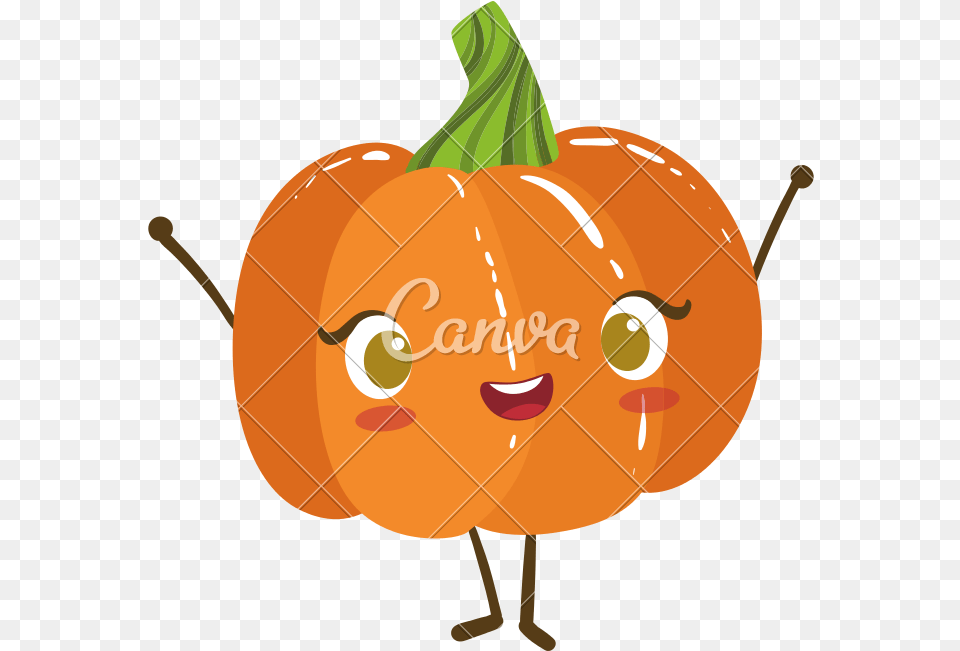 Kawaii Pumpkin Cartoon Icons By Canva Pumpkin With Arms And Legs, Food, Plant, Produce, Vegetable Png
