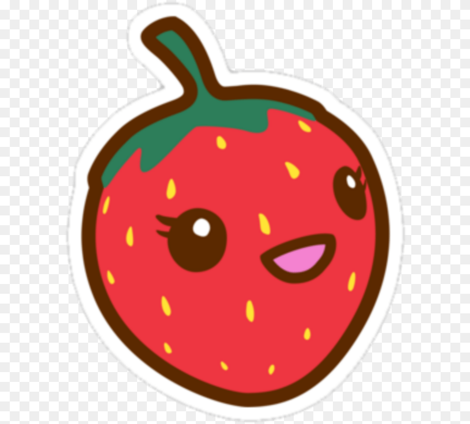 Kawaii Strawberry Face Fruit Red Stickers Kawaii, Berry, Food, Plant, Produce Png Image