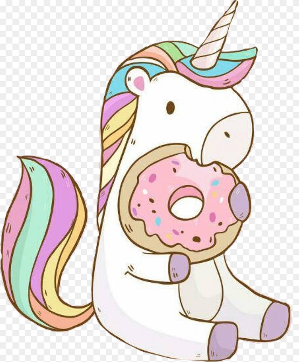 Kawaii Unicorn With Donut Unicornio, Food, Sweets, Face, Head Free Png
