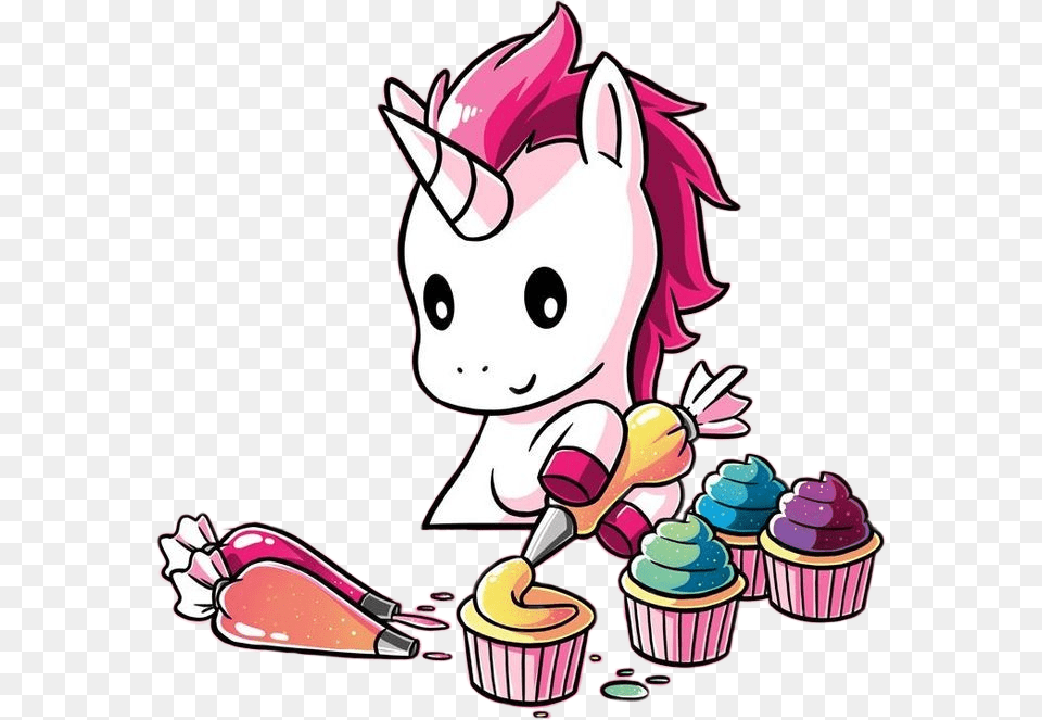 Kawaii Unicornio Unicorn Kawaiiunicorn Cupcake Unicorn Eating A Cupcake, Dessert, Cake, Cream, Food Png
