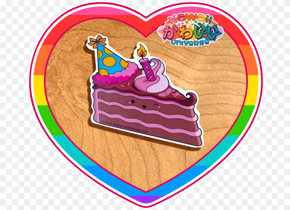 Kawaii Universe Cute Chocolate Birthday Cake Slice Cute Birthday Sticker, Birthday Cake, Cream, Dessert, Food Free Png Download