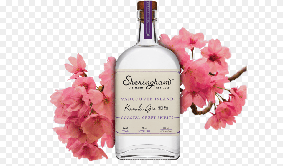 Kazuki Gin Sheringham Distillery Glass Bottle, Plant, Flower, Liquor, Alcohol Png Image