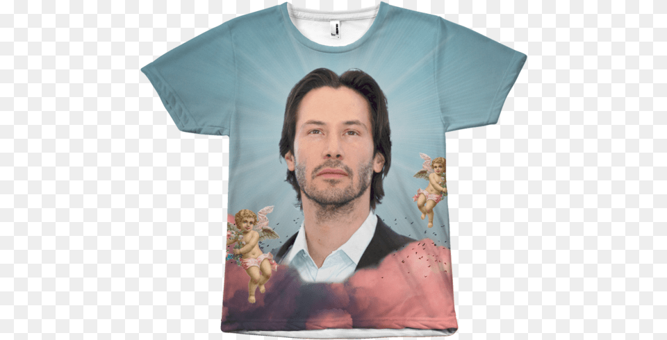 Keanu In The Clouds Shirt Shirts Reeves Meme T Best Shower Curtain Meme, T-shirt, Clothing, Person, Man Free Png