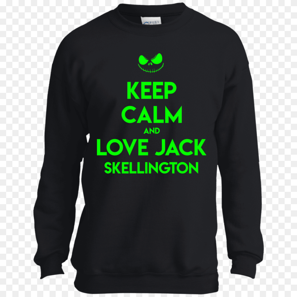 Keep Calm Amd Love Jack Skellington Youth Ls Shirtsweatshirt, Sweatshirt, Clothing, Knitwear, Long Sleeve Png Image