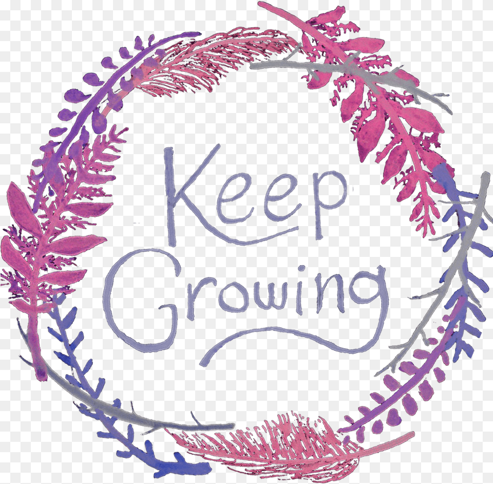 Keep Growinga Watercolor Branch Wreath With The Slogan, Purple, Plant, Pattern, Text Free Png Download
