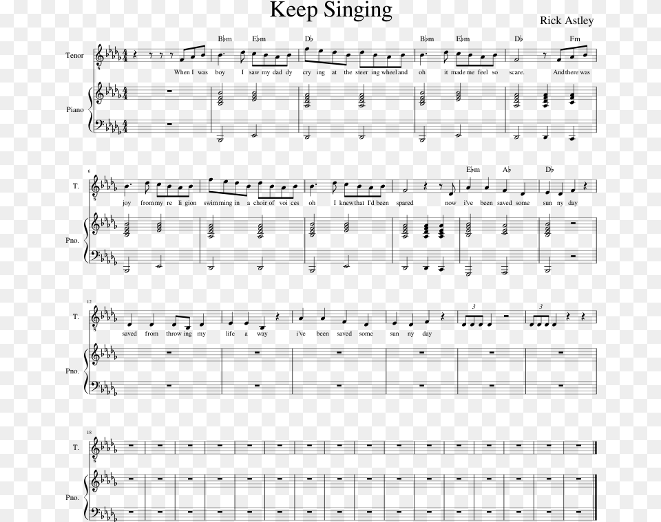 Keep Singing Sheet Music Composed By Rick Astley 1 Addio Fiorito Asil Spartito, Gray Free Transparent Png