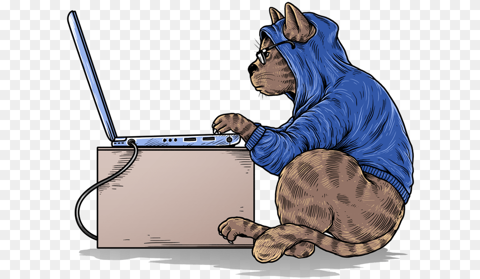 Kelly The Cat At A Laptop Bathi, Computer, Electronics, Pc, Adult Free Png
