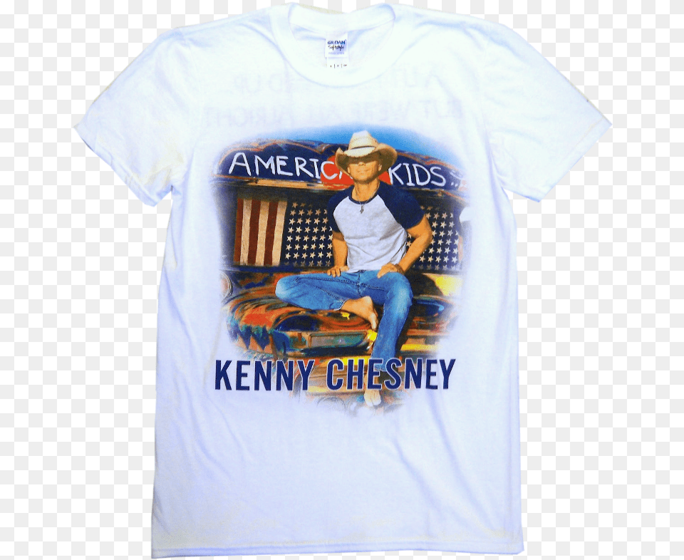 Kenny Chesney American Kids White Tee Active Shirt, T-shirt, Clothing, Person, Man Free Png