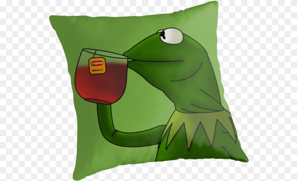 Kermit Sipping Tea Redesign, Cushion, Home Decor, Pillow, Glass Free Png