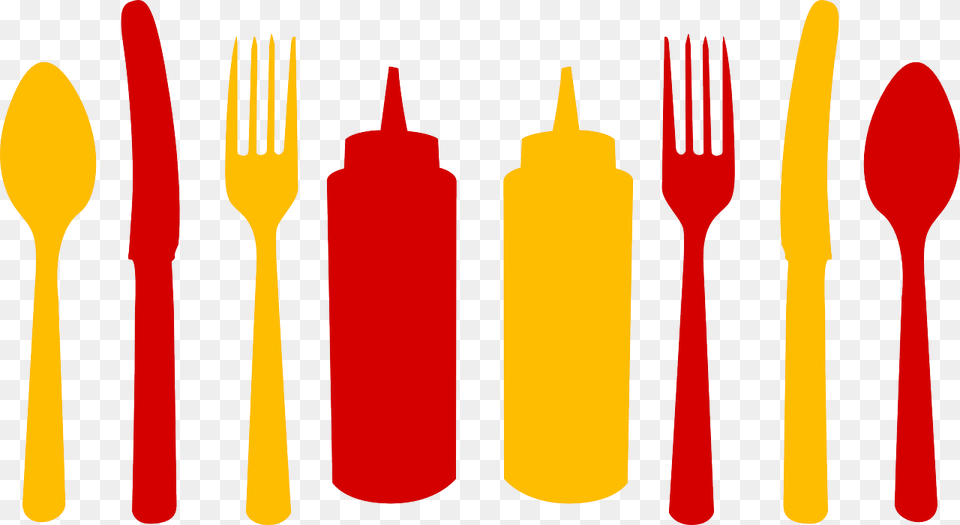 Ketchup And Mustard Bottles Clipart, Cutlery, Fork, Dynamite, Weapon Png Image