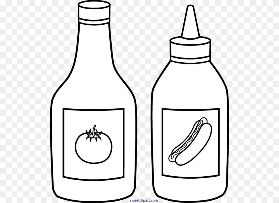 Ketchup Mustard Outline Clipart, Bottle, Shaker, Food Free Transparent Png