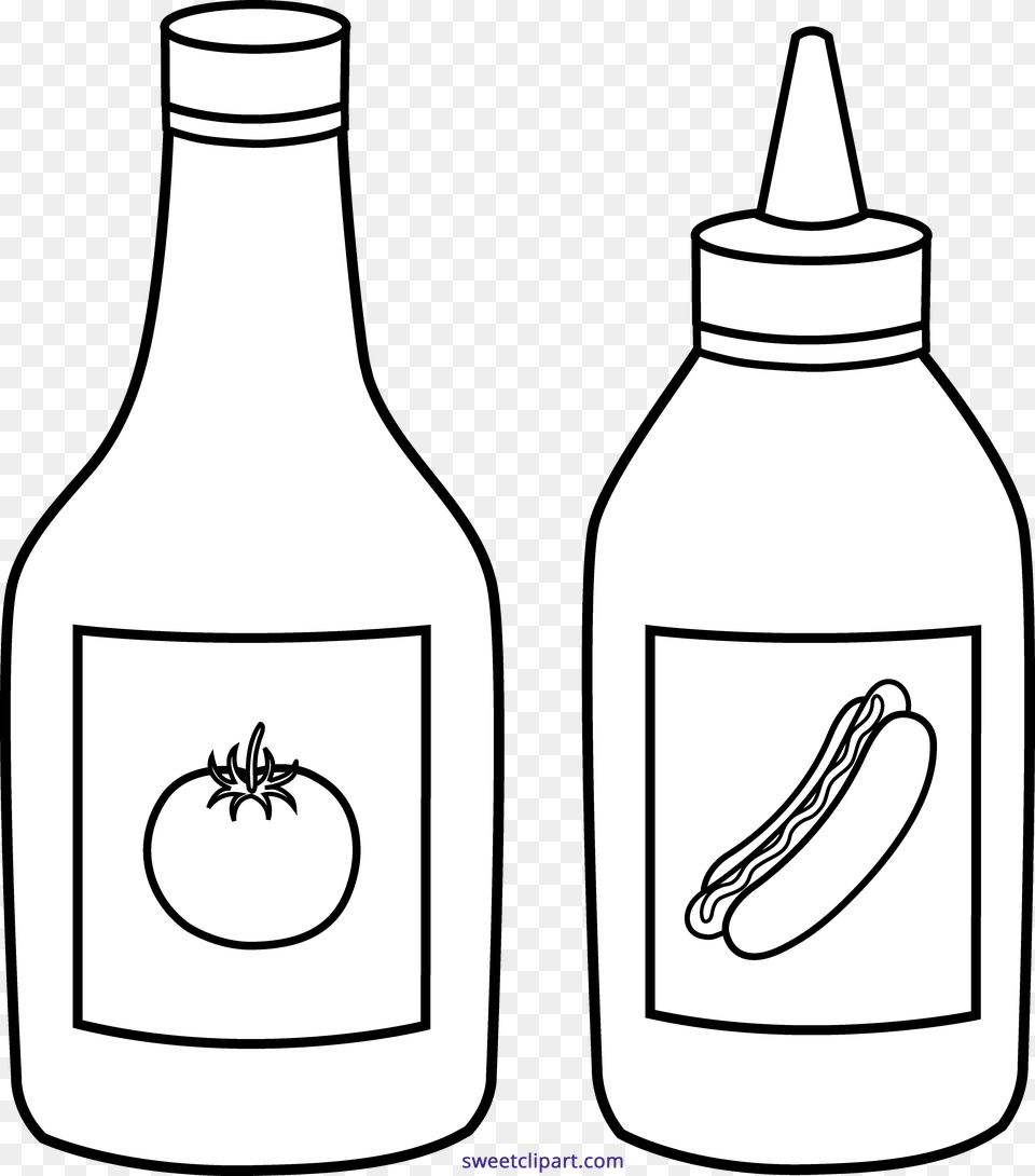 Ketchup Mustard Outline Clipart, Bottle, Food Png Image