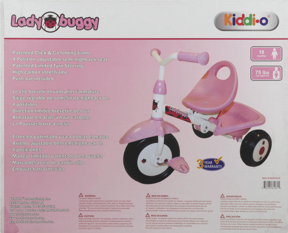 Kettler Kiddi O Ladybuggy Folding Trike, Machine, Wheel, Transportation, Tricycle Free Transparent Png