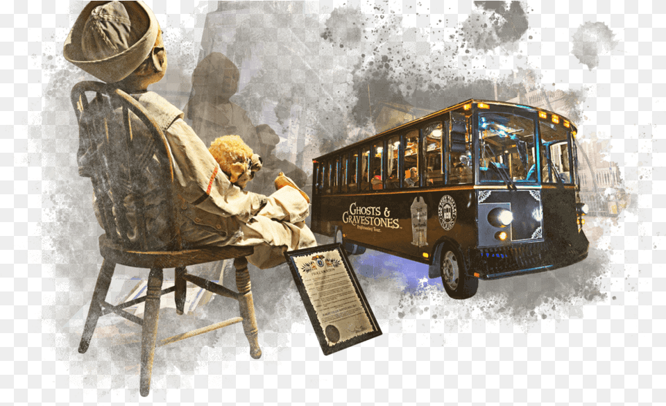 Key West Ghost Tour Trolley And Robert The Doll Snow, Vehicle, Bus, Transportation, Adult Free Png Download