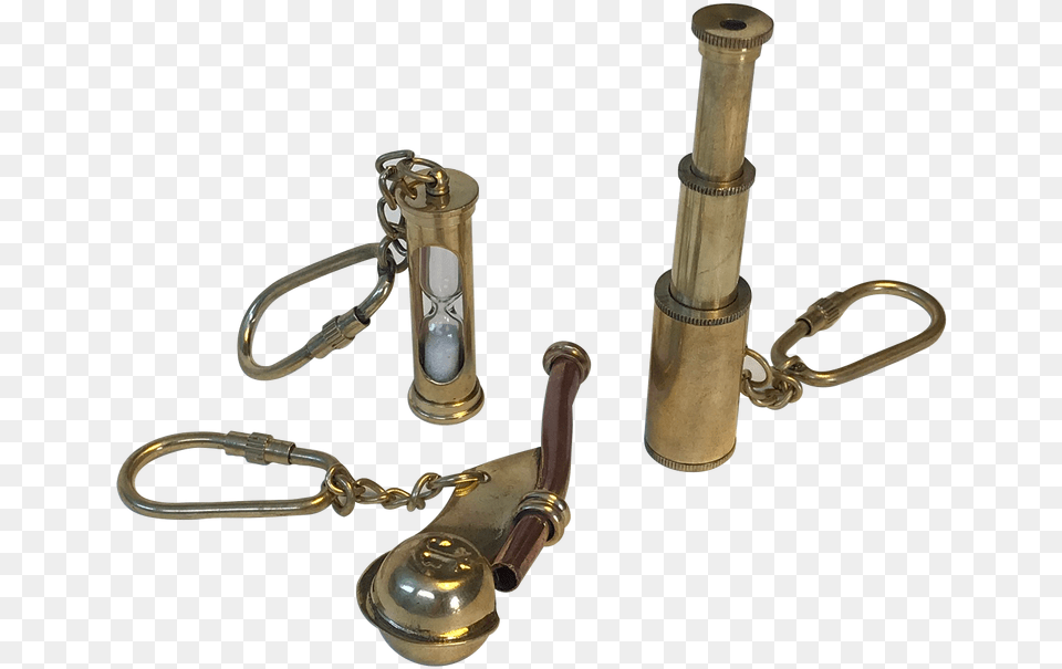 Keychain Spyglass Hourglass Boatswains Whistle Brass, Lamp, Smoke Pipe Free Png