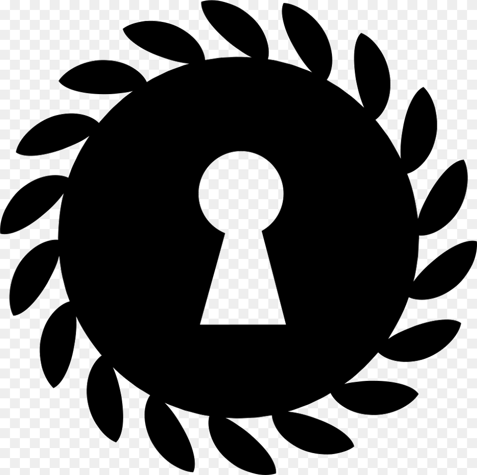Keyhole Shape Inside A Circle With Leaves On The Border, Stencil, Animal, Fish, Sea Life Free Png Download