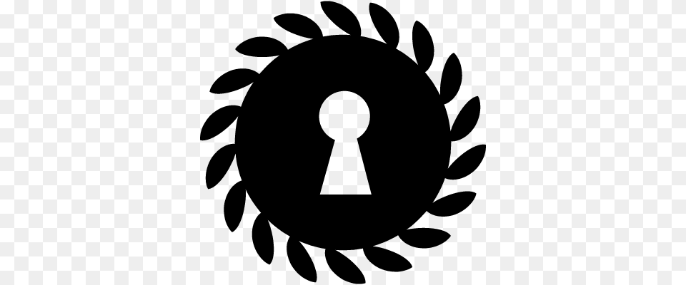 Keyhole Shape Inside A Circle With Leaves On The Border, Gray Png