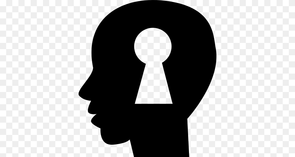 Keyhole Shape Inside A Human Bald Head Side View Silhouette, Gray Free Png