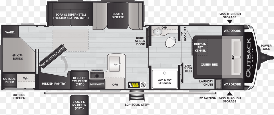 Keystone Outback 291ubh Travel Trailer Offers A Space Saving Vertical, Scoreboard, Diagram, Electronics, Chart Free Png