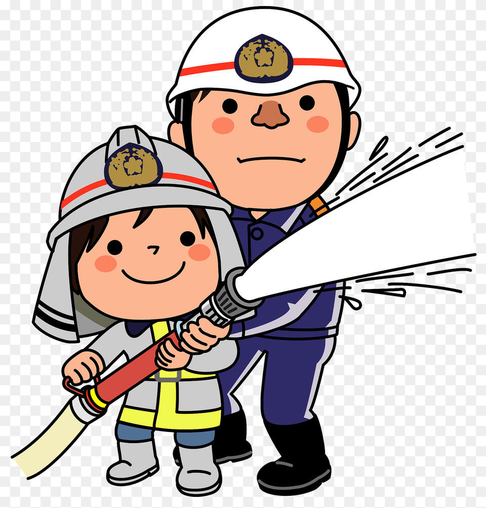 Kid Helping Firefighter With The Hose Clipart, Person, People, Baby, Cleaning Free Transparent Png