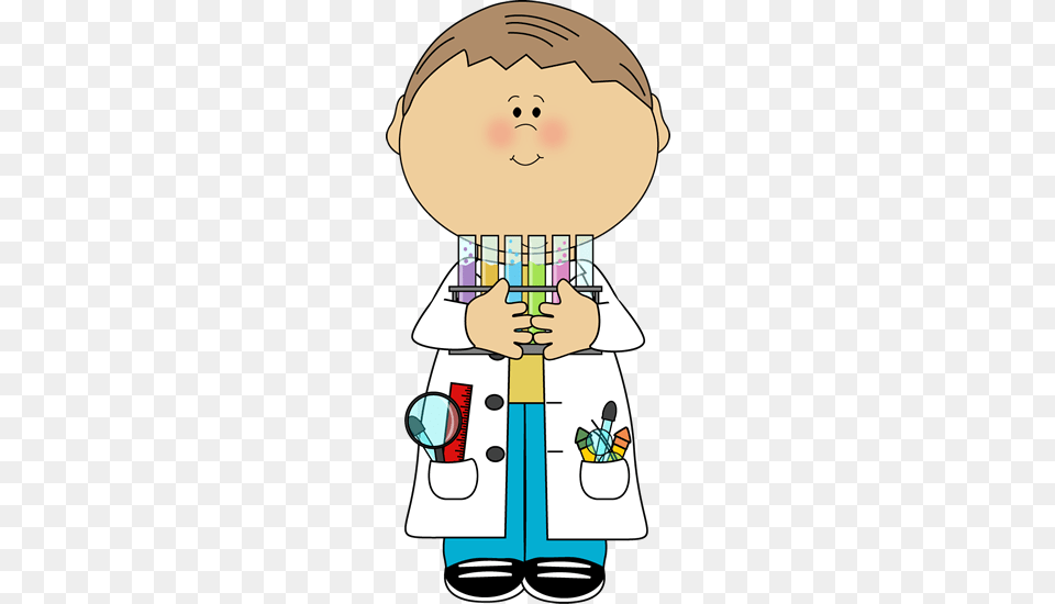 Kid Scientist With Test Tubes Clip Art, Clothing, Coat, Baby, Person Free Png