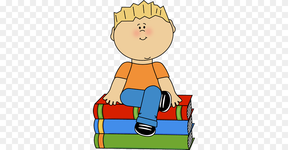 Kid Sitting On Books Clip Art, Person, Reading, Baby, Cartoon Png Image