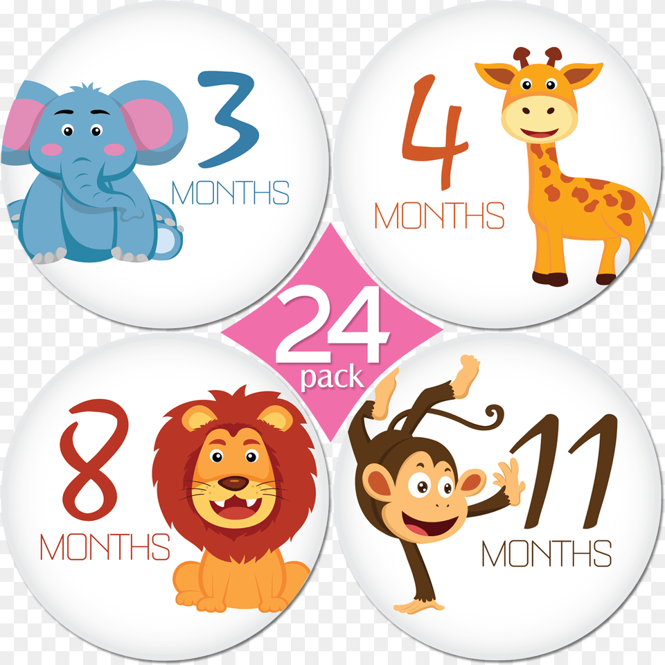 Kiddosart Baby Monthly Stickers Animals 4 Months Baby Sticker, Logo, Badge, Symbol, Face Png