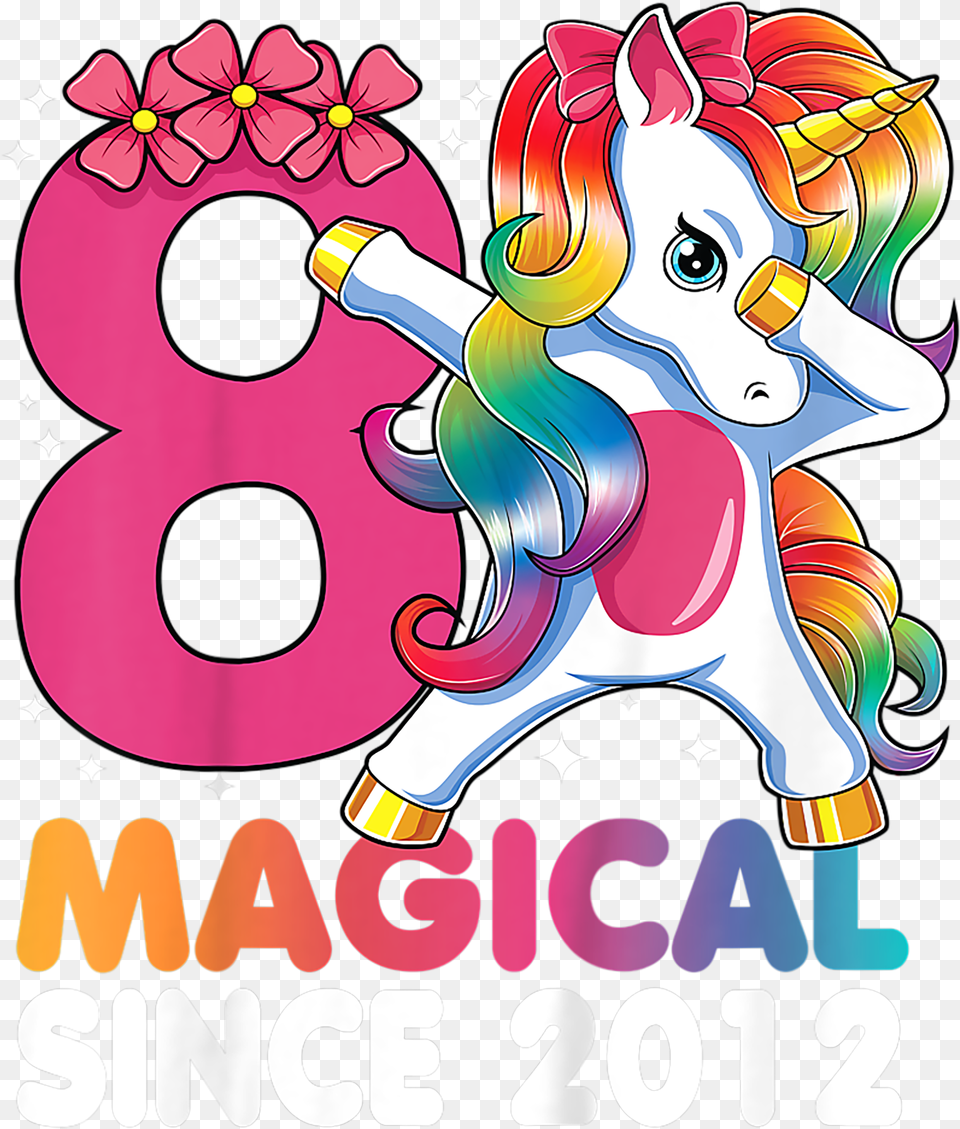 Kids 8 Years Old 8th Birthday Dabbing Unicorn Girls Cartoon, T-shirt, Clothing, Adult, Person Free Png Download