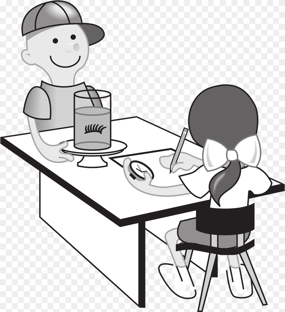 Kids At Table Doing Experiment Clip Arts Student Classroom Clipart Black And White, Furniture, Cutlery, Dining Table, Winter Png