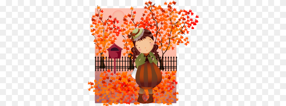 Kids Autumn Walk Wall Sticker Girl In Autumn Theme, Leaf, Maple, Plant, Tree Free Png