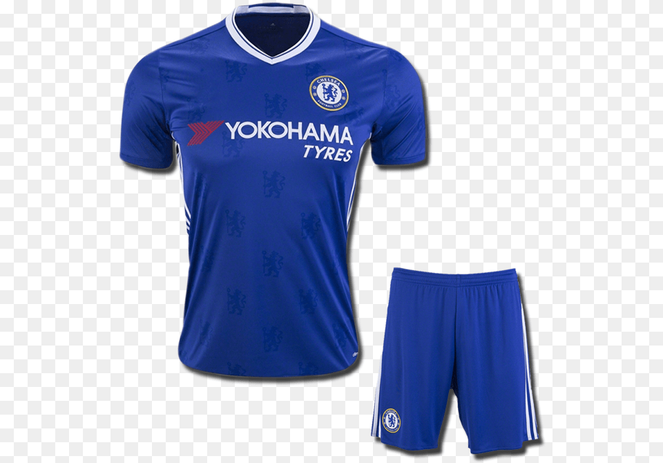 Kids Chelsea Football Jersey And Shorts Home 16 Chelsea Football Club Kit, Clothing, Shirt, T-shirt Free Png Download