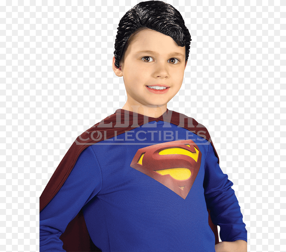 Kids Deluxe Superman Vinyl Wig, Adult, Sleeve, Person, Long Sleeve Png