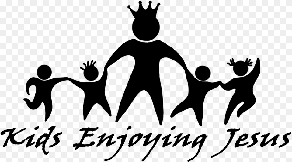 Kids Enjoying Jesus Silhouette, Gray Png