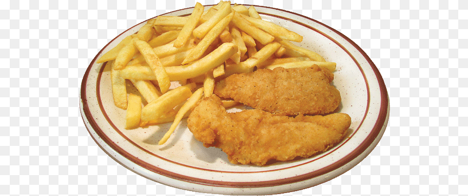Kids Entree Chicken Tenders Fish And Chips, Food, Fries, Sandwich, Dining Table Free Png Download