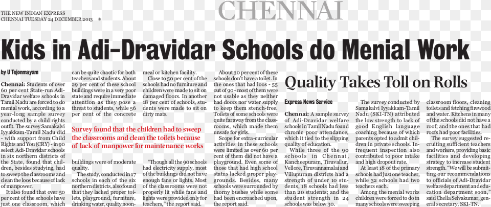 Kids In Adi Dravidar Schools Do Menial Work Document, Advertisement, Poster, Text Png Image
