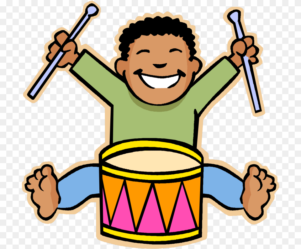 Kids Music Clipart Boy Playing Drum Cartoon, Baby, Person, Face, Head Png Image