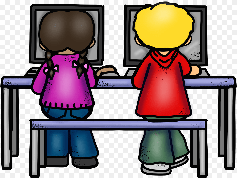Kids On Computers Clipart Kids On Computers Clip Art, Furniture, Table, Desk, Person Free Png