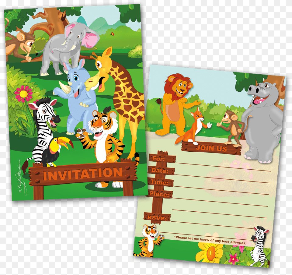 Kids Party Invitation Cards Jungle Animals Themed Birthday Invitation Card Jungle Theme, Animal, Bear, Mammal, Wildlife Png