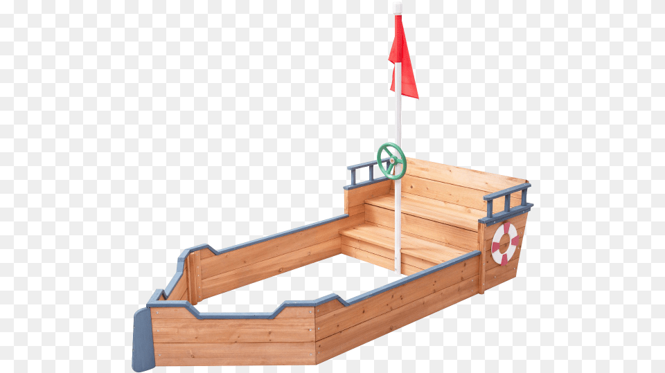 Kids Pirate Wooden Boat Sandbox With Bench And Flag Sandpit, Wood, Plywood, Dinghy, Transportation Free Png